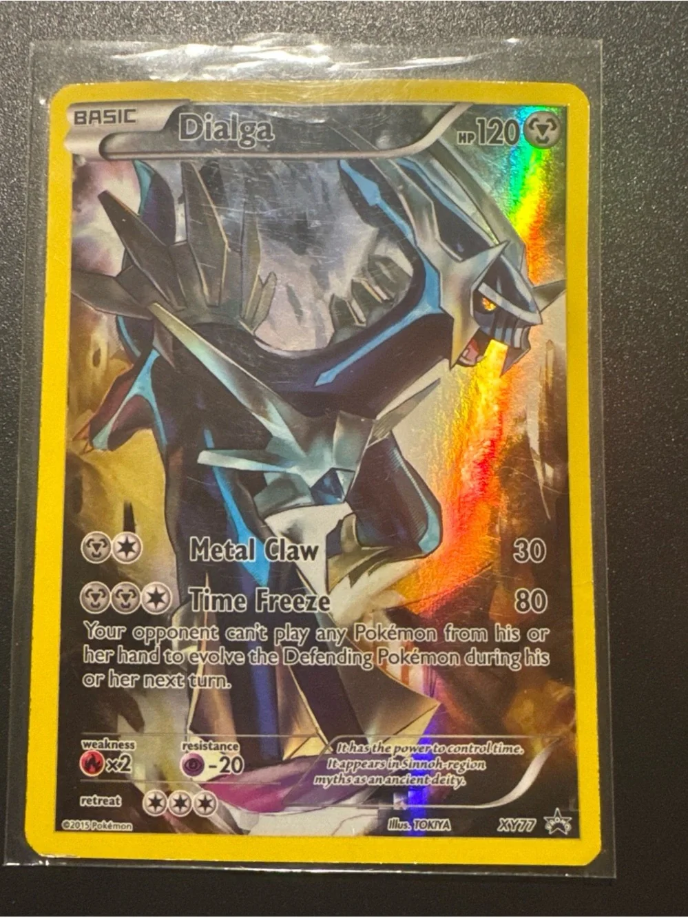 Pokemon Dialga Holographic Trading Card - Yellow Border, Blue, Silver Holo